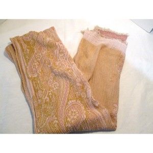 Soutach Wrap Oversized Scarf Shawl 72”X22” Pink Gold White 100% Cotton